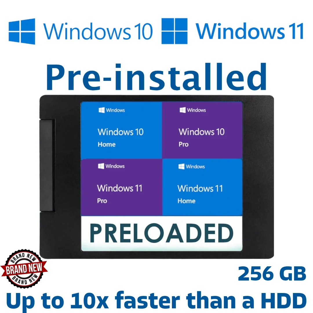 256GB 2.5-inch SSD pre-installed with Windows 10 or 11 for faster computer performance.